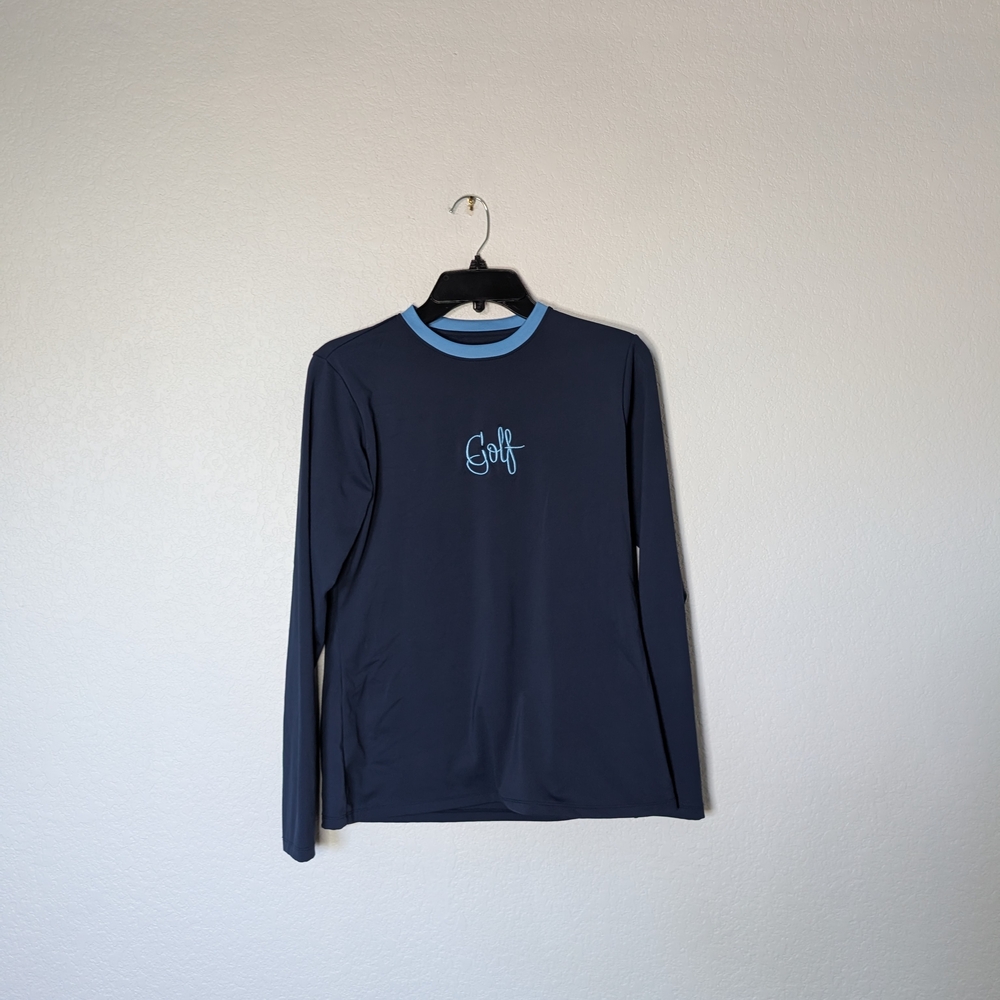Court Haley Navy Long Sleeve Golf Top with Light Blue Trim